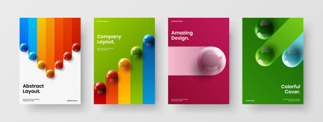 Minimalistic brochure vector design layout composition. Multicolored 3D balls front page illustration collection.