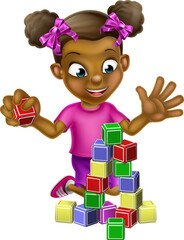 Canvas Print - Girl Playing With Building Blocks