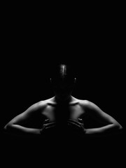 Wall Mural - Nude Woman silhouette. Beautiful Naked Body Girl. Black and white portrait