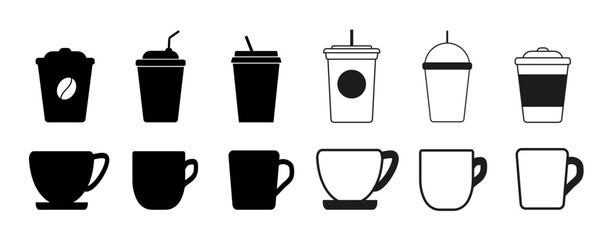 Coffee cup icon vector set.  Hot drink silhouette. 
Icons isolated on white background.  Vector illustration eps10. 