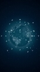 Wall Mural - Motion graphic of Blue earth sphere with technology icon and communication icon on abstract background futuristic technology concept