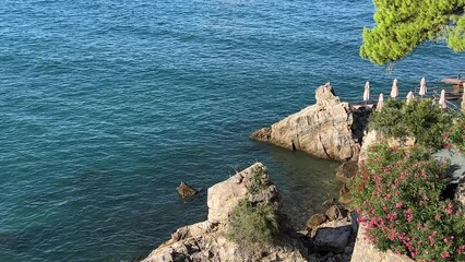 Canvas Print - Sea, beach and rocks at summer.