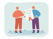 © SurfupVector - Construction workers holding diploma. Tiny male characters in helmets showing certificate flat vector illustration. Education, occupation concept for banner, website design or landing web page