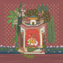 Lord Ganesha Pichhwai 103 - Indian Traditional Rajasthani Miniature Painting Jaipur, Rajasthan, Royal India, Shrinathji, Lord Krishna Pichwai Style, Pichwai Painting