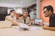 © tai - business muslim and asian woman and man have meeting. diversity people with asian woman and man and hijab person having a conversation about project at workplace. in conference room people is debate