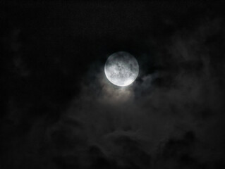 full moon in partial cloud