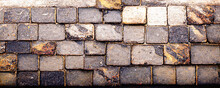 A Texture Of Rectangular Stone Tiles, A Victorian London Vintage Pavement Background 