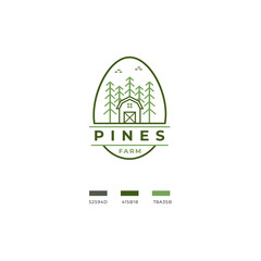 Wall Mural - Cottage Concept Logo. Illustration Nature Badge Brand Identity. Pines farm logo.