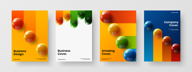Wall Mural - Modern corporate cover vector design concept composition. Clean realistic balls brochure layout set.