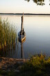 Faltboot mit Segel, Abendstimmung, Plauer See, Plau am See, Mecklenburg-Vorpommern, Deutschland