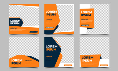 Wall Mural - set of square banner template design. orange and dark blue color shape with place for the photo. usa