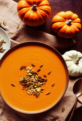 3d rendering of traditional pumpkin soup Thanksgiving, Halloween