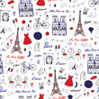 Paris France travel vector seamless pattern.