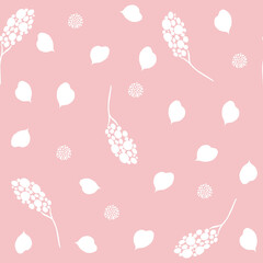 Wall Mural - Pale pink seamless pattern of hand drawn flowers and petals