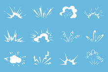 Cartoon Bomb Explosion, Comic Clouds Boom Blasts With Bang Smoke, Vector Explode Icons. Cartoon Comic Bomb Explosion Or Explosive Blast Cloud Effects Of TNT Dynamite Burst Or Fight Crash Flash