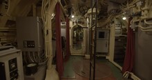 Inside Of A Submarine With The Engine And Pressure Gauge, Interior Tour Of Combat Submarine 