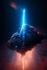 Wall Mural - massive futuristic starship preparing to enter a rift in space, generative ai