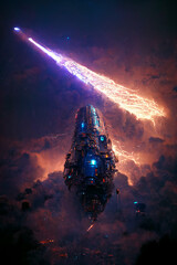 Wall Mural - starships entering warp, generative ai