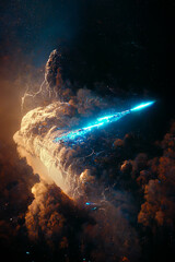 Wall Mural - starships warping out of a bleak nebula, generative ai