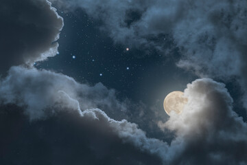 Wall Mural - Cloudy full moon night