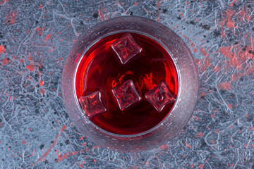 Wall Mural - Close up photo fresh Glass of pomegranate juice with ice