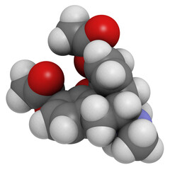 Sticker - heroin (diacetylmorphine) narcotic drug, molecular model.