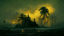Horror Island Wallpaper Background With Scary Fancy Digital Illustration