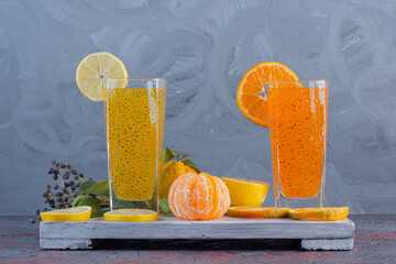 Wall Mural - Tangerine and Orange juice. Summer refreshing and healthy dessert