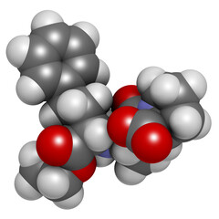 Sticker - Enalapril high blood pressure drug molecule. Angiotensin Converting Enzyme (ACE) inhibitor used in treatment of hypertension.