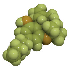 Wall Mural - THC (delta-9-tetrahydrocannabinol, dronabinol) cannabis drug molecule. 3D rendering.