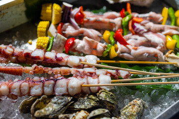 Poster - Seafood and vegetable on the skewers