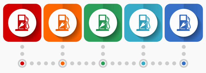 Aufkleber - Electric fuel, electricity vector icons, infographic template, set of flat design symbols in 5 color options