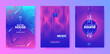 Abstract Dance Poster. Electronic Sound Flyer. Techno Music Cover. Vector 3d Background. Dance Posters Set. Geometric Fest Illustration. Gradient Wave Round. Futuristic Dance Posters.
