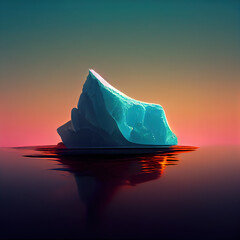 Wall Mural - Blue iceberg at sunset. Huge ice block in an ocean. Northern sunset. Digital illustration.