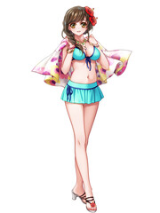 Wall Mural - Full body illustration of an anime character wearing a swimsuit	