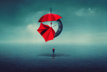 Abstract Image Of Red Umbrella Over Sea