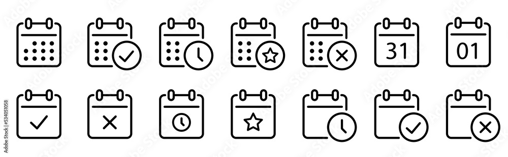 Calendar Icons collection - vector. Calendar symbols isolated. Line ...