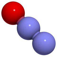 Wall Mural - Nitrous oxide (NOS, laughing gas, N2O) molecule. Used in surgery as analgesic and anesthetic drug, and also as oxidizer in rocket motors and combustion engines. 3D rendering.