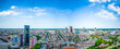 City aerial view of The Hague city center with North Sea on the horizon