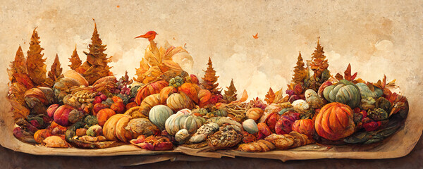 Wall Mural - thanksgiving decoration as panorama background