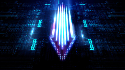 Poster - Technology background moving data array/Technological background data transmission channel. Motion of digital data flow. Transferring of big data. Transfer and storage of data sets. 3d rendering