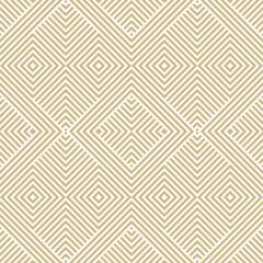 Vector geometric lines pattern. Abstract seamless striped ornament. Simple luxury gold and white stripes, squares, chevron. Modern stylish linear background. Repeat geo design for decor, print, cover