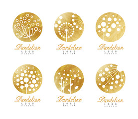 Wall Mural - Dandelion logo design set. Elegant flower watercolor badges. Spa, cosmetic, boutique, shop labels vector illustration