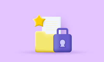 Wall Mural - unique realistic cute protected document folder icon 3d isolated on background.Trendy and modern vector in 3d style.