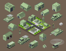 Set Of Army Armed Troop Isometric Armed Military Transport Objects