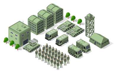 Wall Mural - Set of army armed troop isometric armed military transport objects