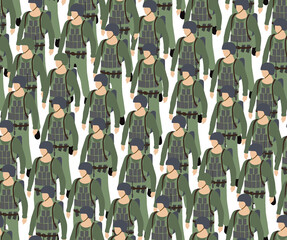 Wall Mural - Seamless repeating of army armed troop soldiers isometric armed 3D illustration