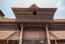 An Old Wooden Building With Carved Balcony At Thiruvanthapuram In Kerala, India.