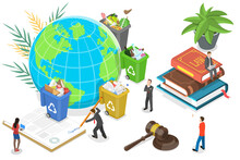3D Isometric Flat  Conceptual Illustration Of Recycling Laws.