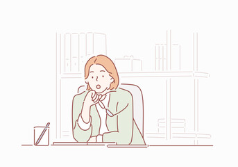 Business woman in office. Hand drawn style vector design illustrations.